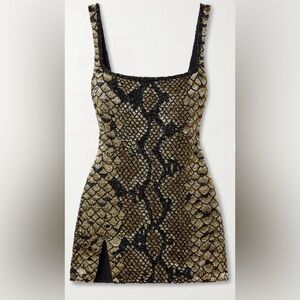 Beaded Snake Print Mini Dress in Gold and Black
